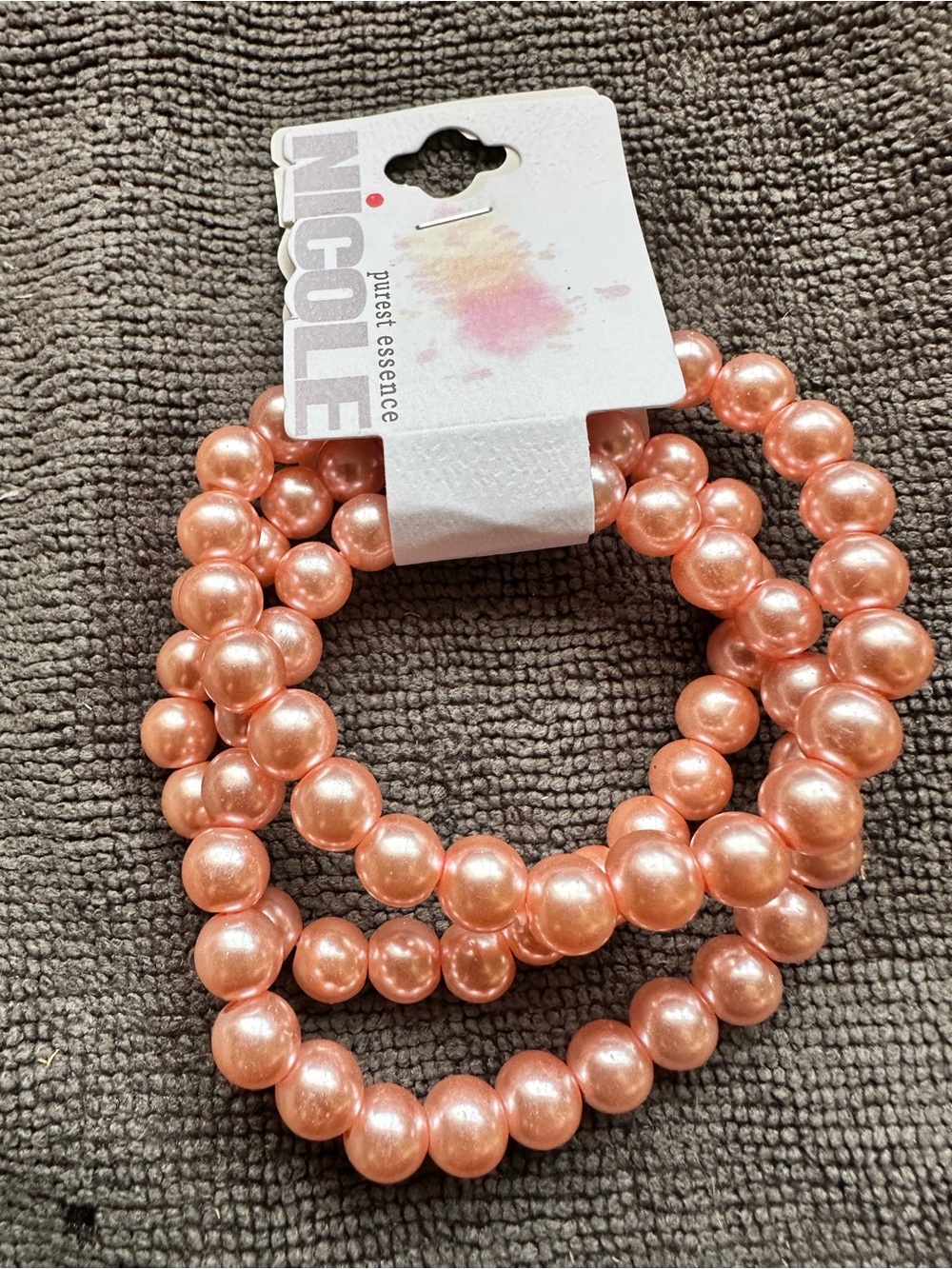 Nicole Peach-Glow Faux Pearl Stretch Bracelet Set